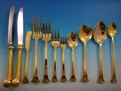 Onslow Gold Stainless Steel Flatware Set 168 Pieces by Oxford Hall: Onslow Gold Stainless Steel Flatware Set 168 Pieces by Oxford Hall Elevate your dining experience with the exquisite Onslow Gold Stainless Steel Flatware Set by Oxford Hall. This comprehensive 168-pie