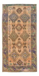 Vintage Persian Rug 4'6" X 8'11" Hand-Knotted Wool Geometric Design: Vintage Persian Rug 4'6" X 8'11" Hand-Knotted Wool Geometric Design Discover the charm of this mid-20th century vintage Persian rug, elegantly hand-knotted with a striking geometric design. Crafted fr