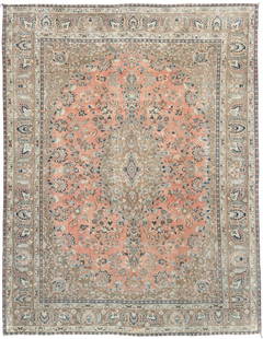 Antique Handmade Oriental Rug 9'5 x 12'3 Floral Wool Vintage: Antique Handmade Oriental Rug 9'5 x 12'3 Floral Wool Vintage Discover the charm of this Antique Handmade Oriental Rug, featuring a muted floral design in a harmonious palette of rust, salmon, peach, b