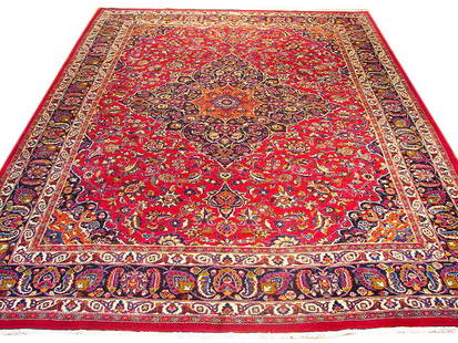 10' x 13'4" Red Antique Mashad Persian Area Rug Handmade: 10' x 13'4" Red Antique Mashad Persian Area Rug Handmade Transform your space with this stunning 10' x 13' 4" Red Old Mashad Style Traditional Persian Area Rug. This exquisite antique rug showcases in