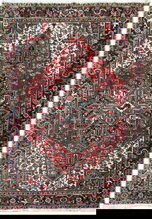7.11 x 11.3 Red Semi-Antique Persian Heriz Area Rug: 7.11 x 11.3 Red Semi-Antique Persian Heriz Area Rug This stunning 7.11 x 11.3 Red Semi-Antique Persian Heriz Rug showcases intricate patterns and rich colors, making it an exquisite addition to any sp