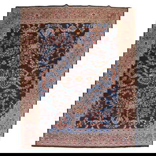 Authentic Vintage Persian Sarouk Wool Rug 9'1" x 11'5" Hand-Woven Iran: Authentic Vintage Persian Sarouk Wool Rug 9'1" x 11'5" Hand-Woven Iran This stunning Vintage Navy Persian Sarouk Rug showcases exquisite craftsmanship with its floral design set against a rich navy ba