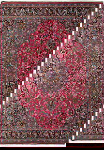 Handmade 9'9 x 12'9 Red Pink Semi Antique Persian Tabriz Rug: Handmade 9'9 x 12'9 Red Pink Semi Antique Persian Tabriz Rug Transform your living space with this exquisite 9' 9" x 12' 9" Red Pink Semi Antique Persian Tabriz Rug, handcrafted by skilled Persian art