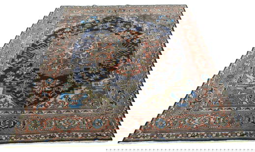 Handcrafted 8 x 9.7 Navy Blue Persian Area Rug Kashan Design: Handcrafted 8 x 9.7 Navy Blue Persian Area Rug Kashan Design Enhance your living space with this stunning 8 x 9.7 Navy Blue Antique Persian Rug, handcrafted by skilled Persian artisans. This exquisite