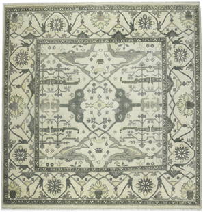 Handmade Oushak Oriental Rug 9' x 8'10 Floral Wool Square Area Rug: Handmade Oushak Oriental Rug 9' x 8'10 Floral Wool Square Area Rug Enhance your living space with this exquisite handmade Oushak Oriental rug, featuring a large square design perfect for bedrooms, liv