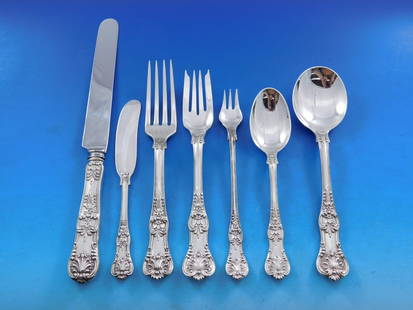 Tiffany & Co English King Sterling Silver Flatware Set 84 Pieces for 12: Tiffany & Co English King Sterling Silver Flatware Set 84 Pieces for 12 Presenting the exquisite English King Sterling Silver Flatware Set by Tiffany & Co., comprising 84 pieces to serve 12. This clas