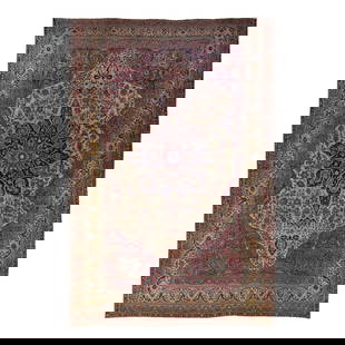 Antique Kerman Oversized Wool Rug Red Medallion Design 14'1 x 21'7: Antique Kerman Oversized Wool Rug Red Medallion Design 14'1 x 21'7 Discover the elegance of this Antique Kerman hand-knotted wool rug, featuring a stunning red and beige field adorned with blue and br