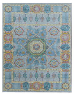 10.1 x 14.1 ft Turquoise Oushak Mamlook Rug Handcrafted Wool: 10.1 x 14.1 ft Turquoise Oushak Mamlook Rug Handcrafted Wool Transform your living space with this stunning 10.1 x 14.1 ft Turquoise New Oushak Mamlook Rug. Handcrafted from premium natural wool, this