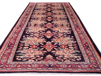 Handcrafted 3.7 x 11.9 Black Persian Hamadan Wool Runner Rug: Handcrafted 3.7 x 11.9 Black Persian Hamadan Wool Runner Rug Transform your living space with this exquisite Black Persian Hamadan Wool Runner Rug. Handcrafted by talented Persian artisans in the hist