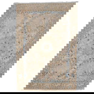 Mid-20th Century Persian Kashan Hand-Knotted Wool Mat 2'2" x 3': Mid-20th Century Persian Kashan Hand-Knotted Wool Mat 2'2" x 3' This exquisite Persian Kashan mat features a fine quality hand-knotted design, showcasing a formal motif in elegant shades of ivory, bei