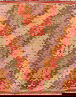 Modern 21st Century Red Wool Turkish Kilim Rug 10.02 x 13: Modern 21st Century Red Wool Turkish Kilim Rug 10.02 x 13 This 21st century Turkish kilim rug showcases a vibrant all-over geometric pattern in a stunning array of colors, predominantly featuring red.