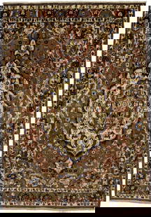 Handmade Vintage Floral Rug 7'1 x 10'0 Wool Tribal Carpet: Handmade Vintage Floral Rug 7'1 x 10'0 Wool Tribal Carpet Transform your home with this exquisite handmade Oriental rug, featuring a beautiful garden floral design in muted tones of rusty brown, navy