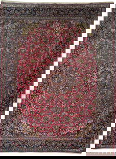 9.6 x 12.10 Dark Pink Handmade Persian Tabriz Rug Semi Antique: 9.6 x 12.10 Dark Pink Handmade Persian Tabriz Rug Semi Antique Enhance your living space with this exquisite 9.6 x 12.10 Dark Pink Persian Handcrafted Semi Antique Tabriz Rug. Meticulously crafted by