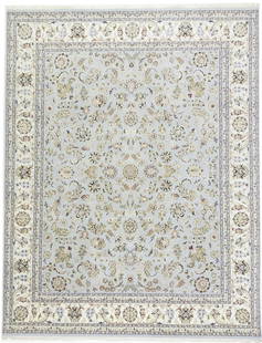 Handmade Indo-Nain Floral Wool Area Rug 8'0" x 10'2" Modern Design: Handmade Indo-Nain Floral Wool Area Rug 8'0" x 10'2" Modern Design Enhance your living space with this exquisite Handmade Indo-Nain Oriental Rug, featuring an allover floral design. Designed for versa