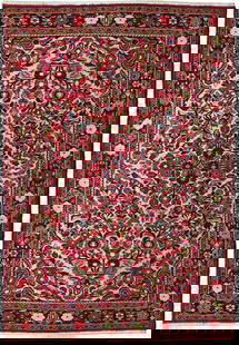 5'3" x 8'7" Red Semi Antique Persian Afhar Rug Handmade in Iran: 5'3" x 8'7" Red Semi Antique Persian Afhar Rug Handmade in Iran Enhance your home with this exquisite 5' 3" x 8' 7" Red Semi Antique Persian Afhar Rug, handcrafted by skilled Persian artisans. This st