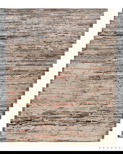 Modern Hand-Knotted Wool Rug 9'4 x 11'9 Moroccan-Style: Modern Hand-Knotted Wool Rug 9'4 x 11'9 Moroccan-Style Enhance your living space with this stunning Modern Moroccan-Style hand-knotted wool rug. Featuring an ivory field with captivating accents of gr