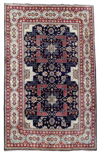 Handcrafted 6'6 x 9'11 Persian Sarouk Rug in Navy Blue: Handcrafted 6'6 x 9'11 Persian Sarouk Rug in Navy Blue This exquisite handcrafted Persian Sarouk rug features traditional designs and a luxurious silk-like pile, creating an inviting and elegant atmos