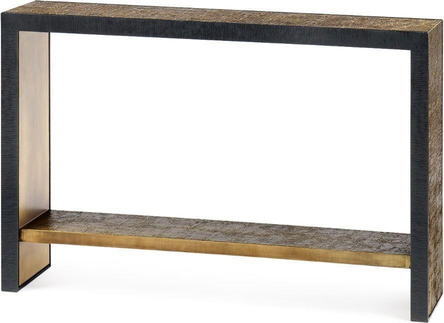 Bungalow 5 Odeon Console Table Brass Finish 48" Wide: Bungalow 5 Odeon Console Table Brass Finish 48" Wide Discover the elegance of the Sleek Bungalow 5 Console, designed with a contemporary style and adorned with antique brass dark bronze finishes. This
