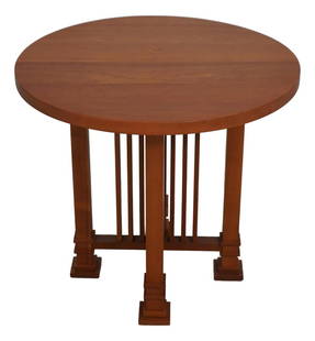 Swartzendruber Mission Style Cherry End Table 28x28x25: Swartzendruber Mission Style Cherry End Table 28x28x25 This Swartzendruber Round Cherry Mission Style End Table showcases a timeless design inspired by the Arts & Crafts movement, reminiscent of the w