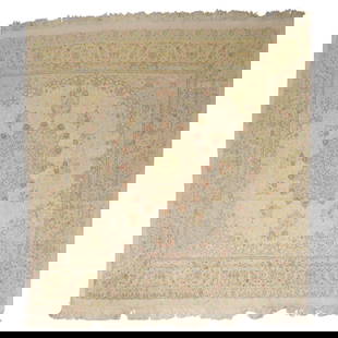 Unique Silk Persian Qum Rug Agra Style Hand-Woven 76 x 78 in: Unique Silk Persian Qum Rug Agra Style Hand-Woven 76 x 78 in Discover a unique and exquisite Silk Persian Qum Rug, hand-woven with exceptional craftsmanship. This one-of-a-kind piece showcases an Agra