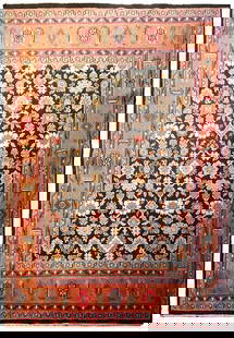 Elegant Black Mahal Hand-Knotted Rug 7.11 x 10.3 ft: Elegant Black Mahal Hand-Knotted Rug 7.11 x 10.3 ft This exquisite hand-knotted Mahal rug features a striking black background that enhances its intricate design. Measuring 7.11 ft x 10.3 ft, it is pe