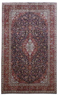 Authentic 9'10 x 16' Navy Blue Persian Kashan Rug Signed by Master Weaver: Authentic 9'10 x 16' Navy Blue Persian Kashan Rug Signed by Master Weaver Discover the exquisite craftsmanship of this 9' 10" x 16' Navy Blue Handmade Traditional Persian Signed Kashan Rug. Handcrafte
