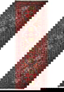 Handwoven 3.6 x 9.8 Red Persian Hamadan Runner Semi-Antique: Handwoven 3.6 x 9.8 Red Persian Hamadan Runner Semi-Antique Enhance your living space with this stunning 3.6 x 9.8 Red Semi-Antique Persian Hamadan Runner. Expertly handwoven by skilled artisans, this