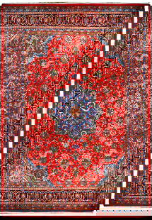 Dusky Blue Semi Antique Persian Sarouk Rug 9'10 x 13'3 Handcrafted Wool: Dusky Blue Semi Antique Persian Sarouk Rug 9'10 x 13'3 Handcrafted Wool Enhance your living space with the timeless elegance of this 9' 10" x 13' 3" Dusky Blue Semi Antique Persian Sarouk Rug. Handcra