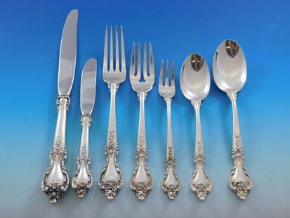 Lunt Delacourt Sterling Silver Flatware Set for 8 70 Pieces with Storage Chest: Lunt Delacourt Sterling Silver Flatware Set for 8 70 Pieces with Storage Chest This stunning Delacourt by Lunt sterling silver flatware set includes a total of 70 pieces designed to serve 8. Crafted f