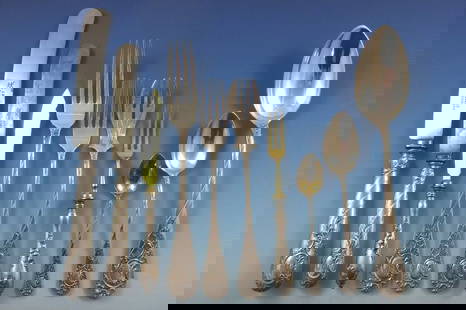 German 800 Silver Flatware Set 166 Pieces Circa 1890 in Fitted Box: German 800 Silver Flatware Set 166 Pieces Circa 1890 in Fitted Box This exquisite German flatware set from circa 1890 features 166 pieces crafted in 800 silver, housed in a beautiful original fitted b
