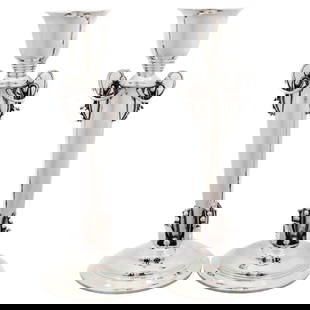 Georg Jensen Sterling Silver Candlesticks Set of 2 10 in 1960s: Georg Jensen Sterling Silver Candlesticks Set of 2 10 in 1960s This exquisite pair of Sterling Silver candlesticks by Georg Jensen showcases the utmost in quality, craftsmanship, and design. Featuring