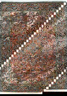 Handcrafted 7'10 x 11'3 Red Semi-Antique Persian Heriz Rug: Handcrafted 7'10 x 11'3 Red Semi-Antique Persian Heriz Rug Discover the beauty of this handcrafted 7' 10" x 11' 3" Red Semi-Antique Persian Heriz Rug, expertly woven by skilled Persian artisans. This