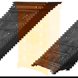 19th Century Louis Philippe Walnut Semainier Chest with Marble Top: 19th Century Louis Philippe Walnut Semainier Chest with Marble Top Enhance your bedroom or dressing room with this exquisite 19th Century French Louis Philippe Semainier chest of drawers. Crafted circ