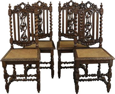 Set of 6 Vintage French Renaissance Oak Dining Chairs with Cane Seats: Set of 6 Vintage French Renaissance Oak Dining Chairs with Cane Seats This set of six vintage dining chairs showcases the elegance of French Renaissance style, crafted from durable oak with cane seats