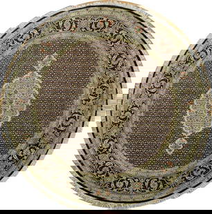 Luxurious 5.9' Black Wool Silk Tabriz Mahi Rug Handmade India: Luxurious 5.9' Black Wool Silk Tabriz Mahi Rug Handmade India Enhance your living space with this exquisite 5.9 x 5.9 Black High-Quality Wool & Silk Tabriz Mahi Rug. Handwoven from a premium blend of
