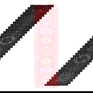 Handmade Vintage Persian Wool Runner 3'1" x 10'10" Red Tribal Design: Handmade Vintage Persian Wool Runner 3'1" x 10'10" Red Tribal Design This exquisite Persian Heriz wool runner rug showcases a stunning vibrant red base adorned with a multicolored tribal design. Hand-