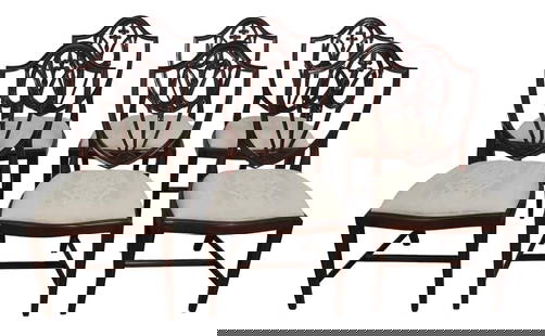 Elegant Set of 6 Federal Style Mahogany Shield Dining Chairs: Elegant Set of 6 Federal Style Mahogany Shield Dining Chairs Enhance your dining space with this elegant set of 6 Federal Style Mahogany Shield Dining Room Chairs. Crafted from solid mahogany, these c
