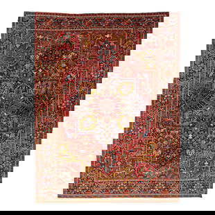 Antique Heriz Persian Medallion Red Wool Rug 10'4 x 13'8: Antique Heriz Persian Medallion Red Wool Rug 10'4 x 13'8 This stunning antique Heriz handmade Persian rug showcases a vibrant red field adorned with a captivating center medallion design. The intricat