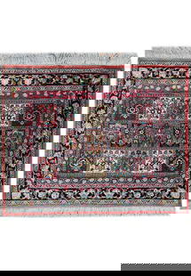 Persian Qum Silk Fine Rug 3' x 2' 500 KPSI Hand-Knotted Luxury: Persian Qum Silk Fine Rug 3' x 2' 500 KPSI Hand-Knotted Luxury Indulge in opulence with this Persian Qum Silk Fine Rug, meticulously handcrafted to showcase an astounding 500 knots per square inch. Th