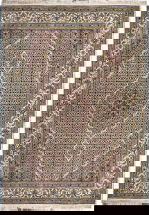 5.7 x 7.11 Tabriz Mahi Hand-Knotted Wool Silk Area Rug: 5.7 x 7.11 Tabriz Mahi Hand-Knotted Wool Silk Area Rug Enhance your home decor with this exquisite 5.7 x 7.11 Multi Color Tabriz Mahi Wool & Silk Rug. This handmade area rug showcases a captivating bl