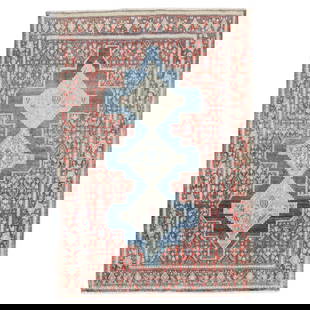 Ink Blue Antique Persian Senneh Rug 43 x 58 Hand-Woven Wool American Colonial: Ink Blue Antique Persian Senneh Rug 43 x 58 Hand-Woven Wool American Colonial Introducing the Zabihi Collection Ink Blue Antique Persian Senneh Rug, a stunning addition to any space. This early 20th-c
