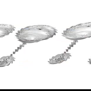 International Silver Wild Rose Sterling Silver Compotes Set of 2 6x7 Inches 1948: International Silver Wild Rose Sterling Silver Compotes Set of 2 6x7 Inches 1948 This exquisite pair of sterling silver compotes features the elegant "Wild Rose" pattern by International Silver, first