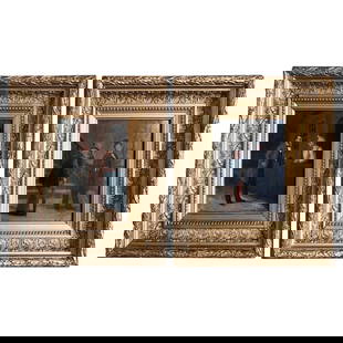 Set of 2 Antique 19th Century French Oil Paintings Signed Louis: Set of 2 Antique 19th Century French Oil Paintings Signed Louis This elegant pair of 19th century French oil on canvas paintings, each beautifully framed in hand-carved giltwood, showcases the refined