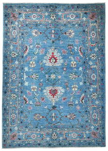 Hand-Knotted Floral Modern Kazak Wool Area Rug 4'7 x 6'3: Hand-Knotted Floral Modern Kazak Wool Area Rug 4'7 x 6'3 This stunning Floral Modern Design Kazak rug is a hand-knotted oriental carpet, measuring 4'7" x 6'3". Crafted from high-quality wool, it featu