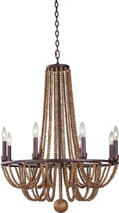 8-Light Farmhouse Royal Mahogany Wood Chandelier 34H 26W 26D: 8-Light Farmhouse Royal Mahogany Wood Chandelier 34H 26W 26D Illuminate your space with this stunning Farmhouse Royal Mahogany Wood 8-Light Chandelier. Crafted to order, this exquisite chandelier show