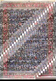 11.2 x 14.2 Navy Blue Semi-Antique Persian Mahal Area Rug: 11.2 x 14.2 Navy Blue Semi-Antique Persian Mahal Area Rug Enhance your living space with the timeless elegance of this 11' 2" x 14' 2" Navy Blue Semi-Antique Persian Mahal Rug. Handcrafted by skilled