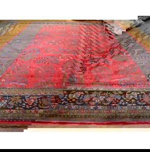 Exquisite 13' x 20.8' Sarouk Rug Handwoven Premium Wool Salmon Color: Exquisite 13' x 20.8' Sarouk Rug Handwoven Premium Wool Salmon Color Introducing the exquisite 13' x 20.8' Sarouk Rug, a stunning example of Persian craftsmanship. Handwoven by skilled artisans, this