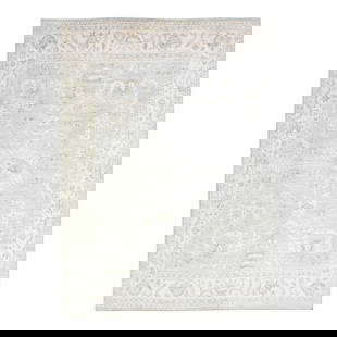 Modern Oushak Gray Wool Rug 8'5 x 11'6 Floral Design: Modern Oushak Gray Wool Rug 8'5 x 11'6 Floral Design This exquisite modern Oushak rug features a captivating gray field adorned with a stunning geometric floral pattern, highlighted by elegant beige