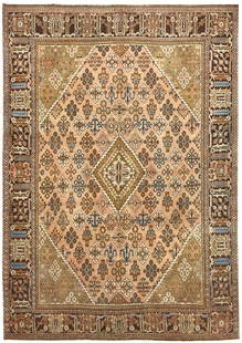 Vintage 1960s Hand-Knotted Wool Rug 8x11 ft Geometric Tribal Design: Vintage 1960s Hand-Knotted Wool Rug 8x11 ft Geometric Tribal Design This semi-antique vintage wool rug is a stunning addition to any room, featuring a geometric pattern in muted colors such as light