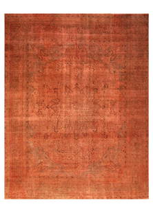 Vintage Mid-20th Century Wool Overdyed Rug 9'5 x 12'4 Brick Red Medallion Design: Vintage Mid-20th Century Wool Overdyed Rug 9'5 x 12'4 Brick Red Medallion Design Elevate your space with this stunning Mid-20th Century Overdyed Rug, featuring a beautiful distressed design with a